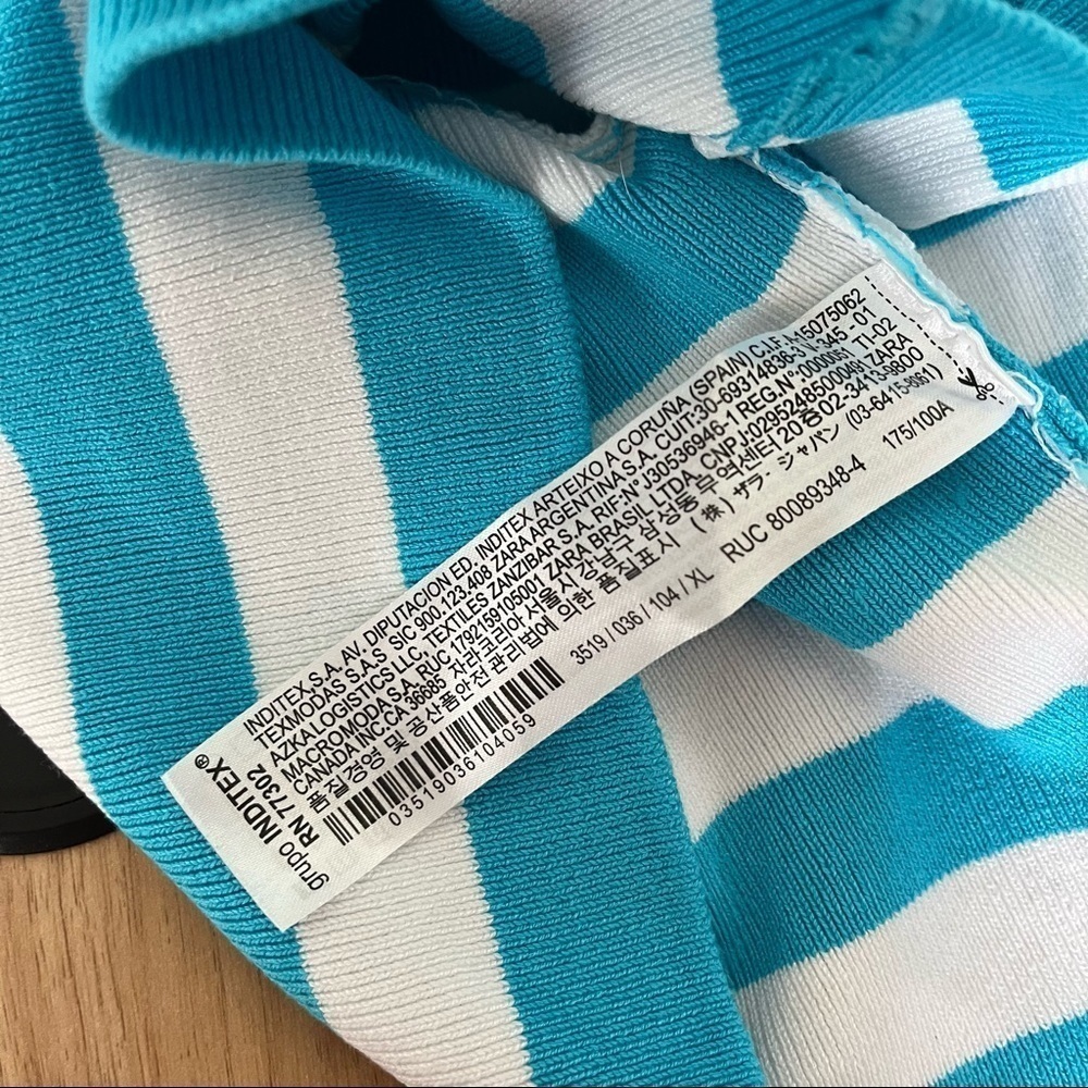ZARA sz XL Striped Crop Top Bright Blue White Short Sleeve Knit - Picture 7 of 7
